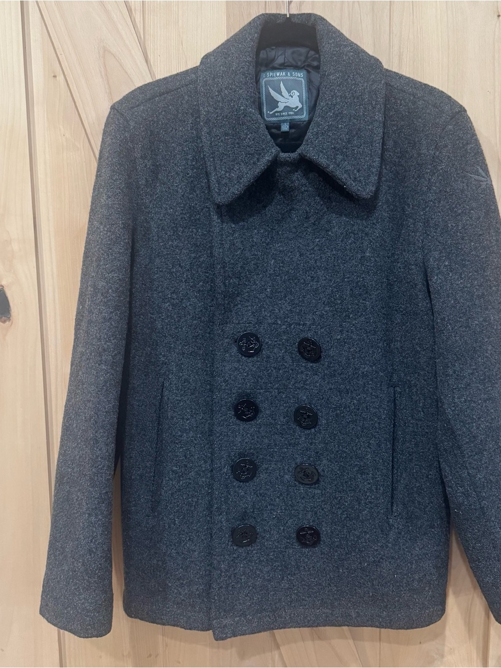 I. Spiewak & Sons Grey Wool Coat Size Small Double Breasted Peacoat